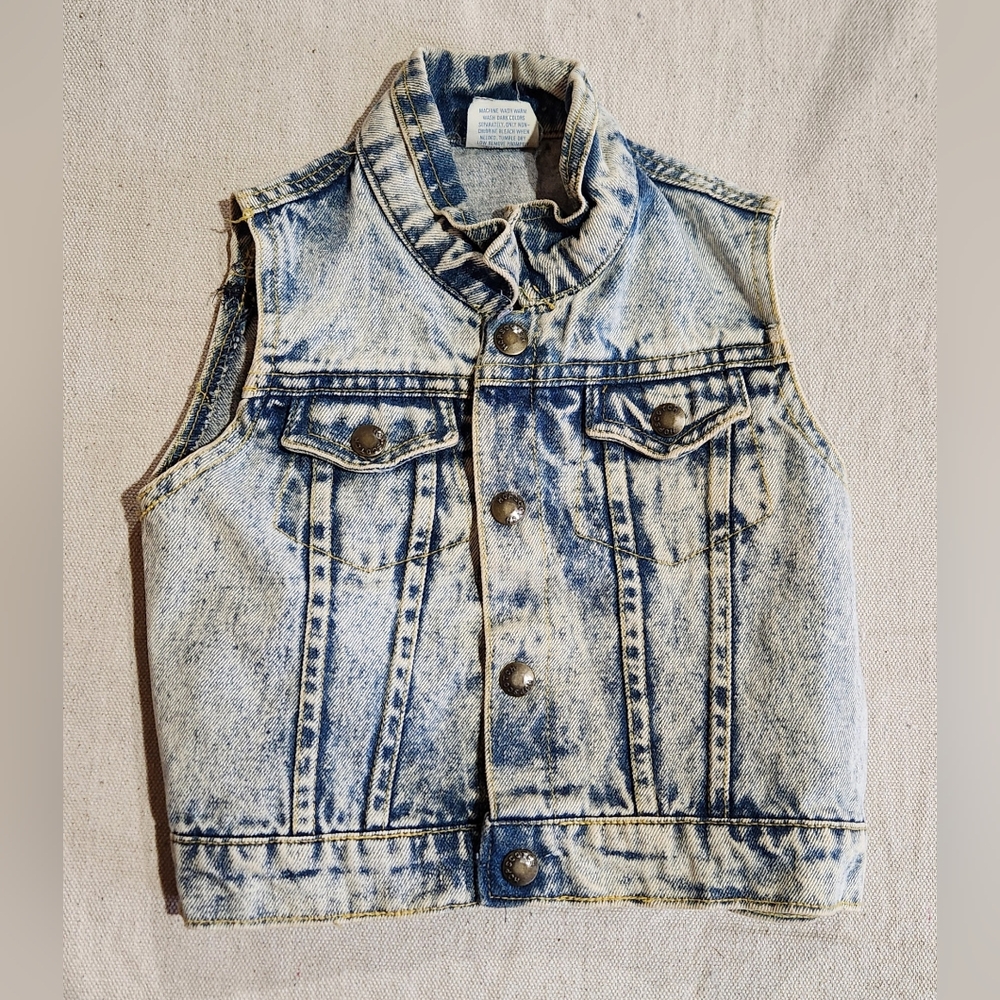 Vintage 80s Hopscotch Denim Vest Jean Youth Size 24 Months Acid Wash Streetwear